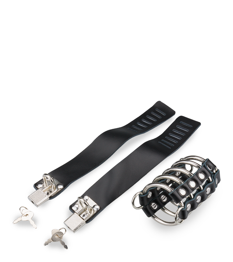 Leather chastity cage for penis