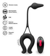 Load image into Gallery viewer, Lucifer vibrating cock ring with butt plug