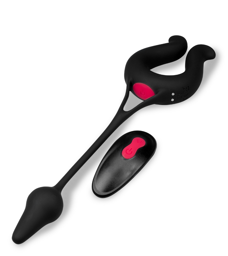 Lucifer vibrating cock ring with butt plug