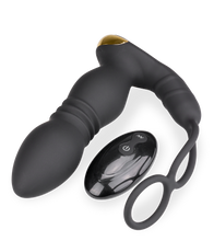 Load image into Gallery viewer, Luck thrusting and vibrating butt plug with cock rings