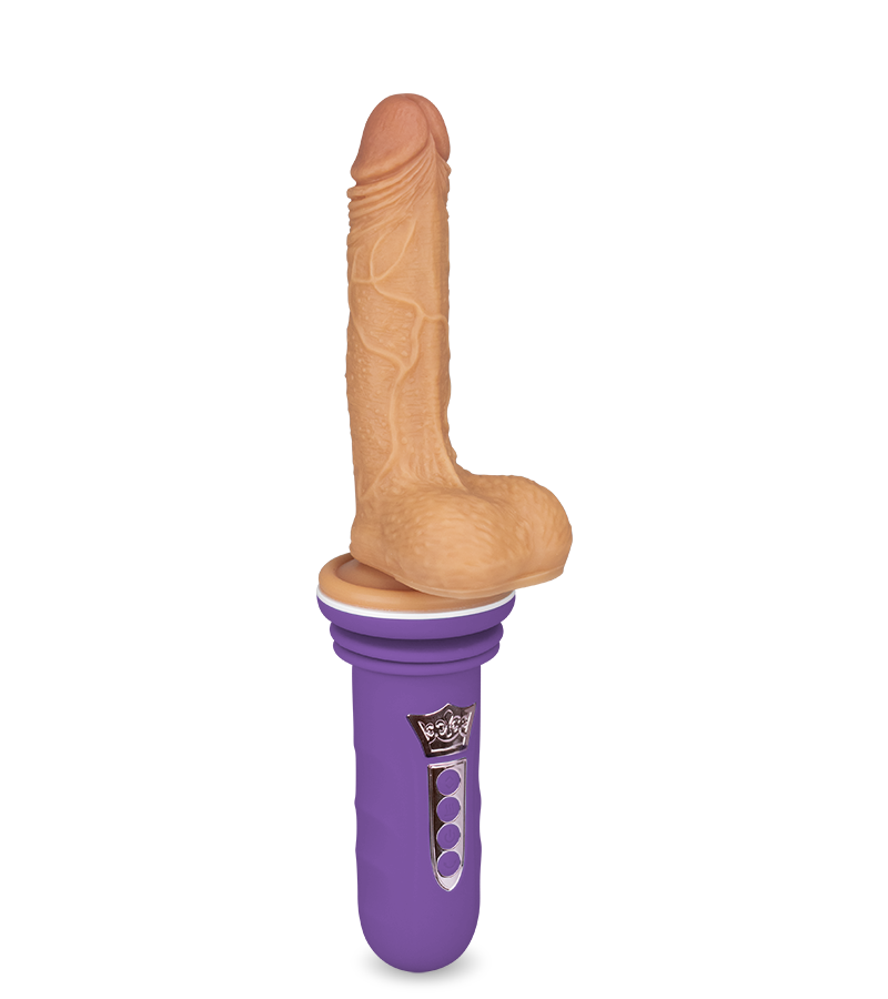Mini sex machine with thrusting suction cup dildo