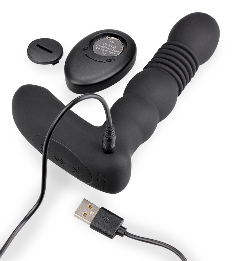 Mox vibrating and thrusting heated butt plug