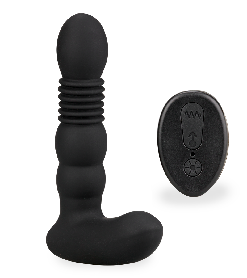Mox vibrating and thrusting heated butt plug