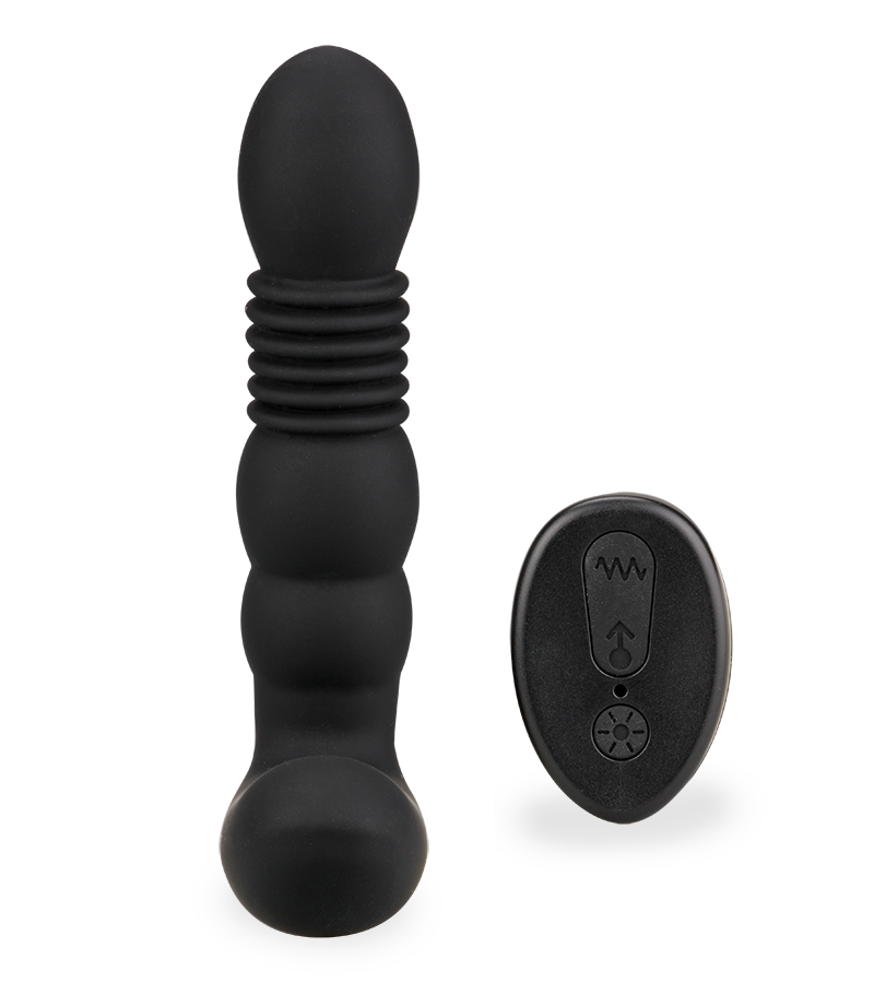 Mox vibrating and thrusting heated butt plug