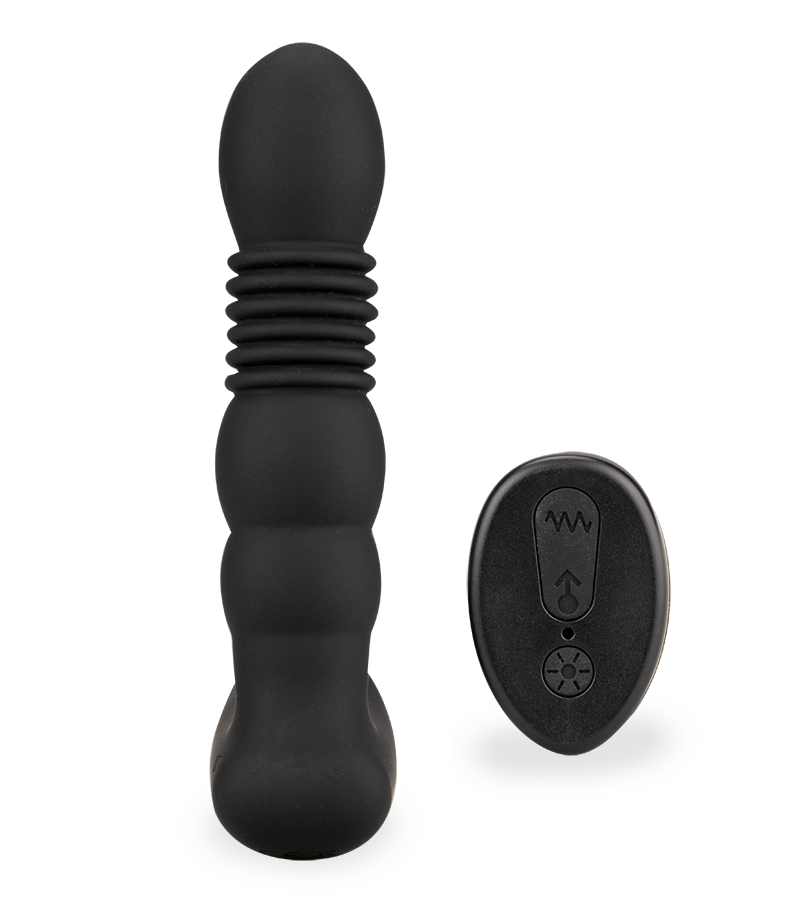 Mox vibrating and thrusting heated butt plug
