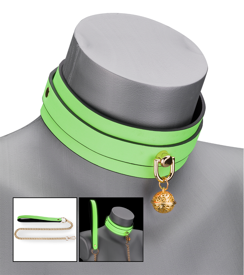 Neon green collar and lead