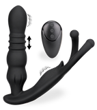 Ode vibrating and thrusting butt plug with testicle massager