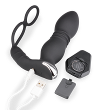 Load image into Gallery viewer, Paolo vibrating and thrusting anal plug with double cockring