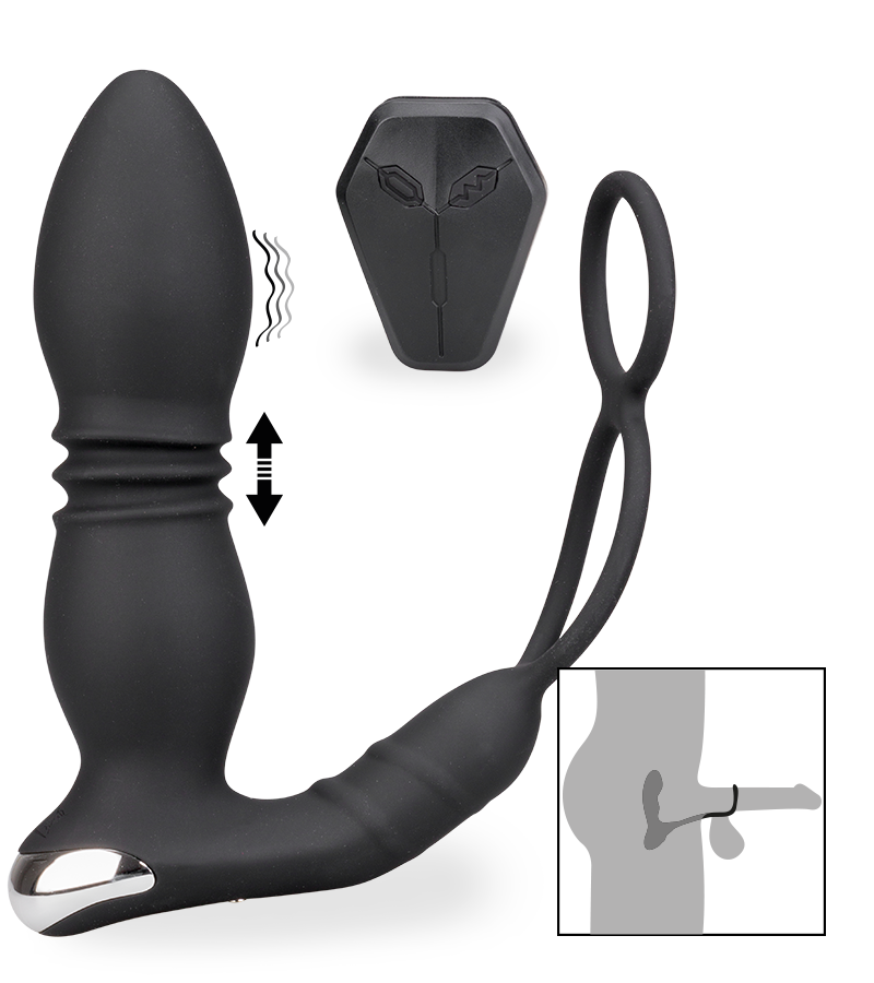 Paolo vibrating and thrusting anal plug with double cockring