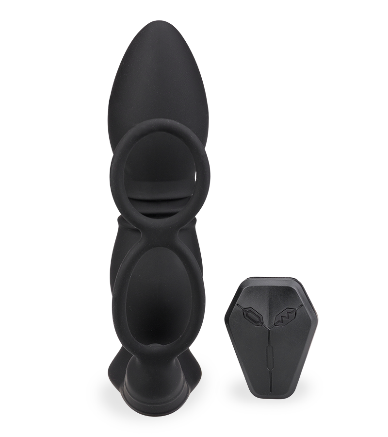 Paolo vibrating and thrusting anal plug with double cockring