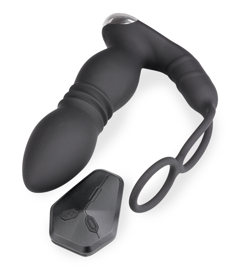 Paolo vibrating and thrusting anal plug with double cockring