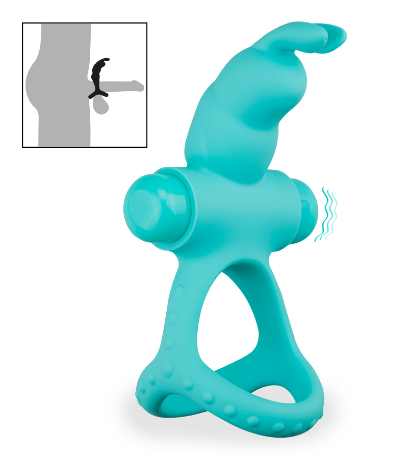 Passionate triple cock ring with vibrating rabbit