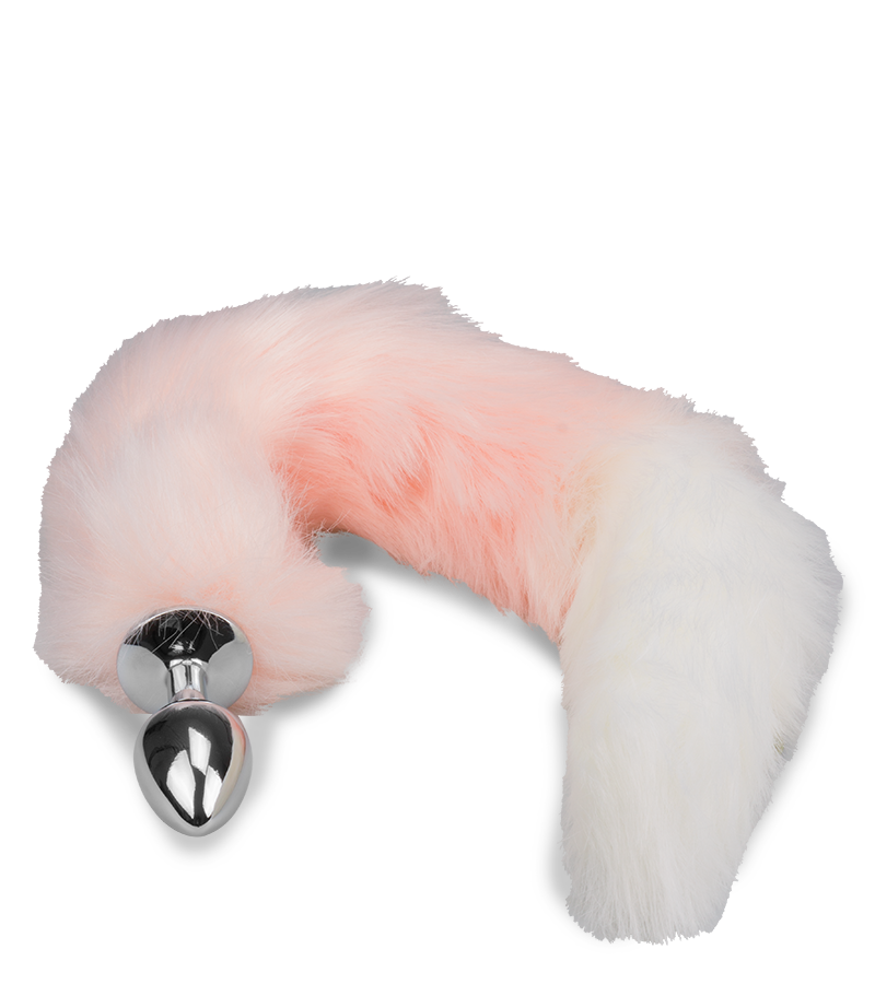 Pink and white faux fur fox tail butt plug