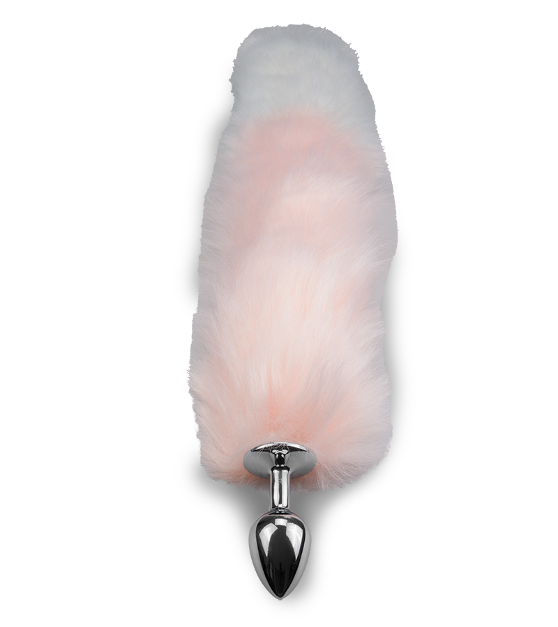 Pink and white faux fur fox tail butt plug