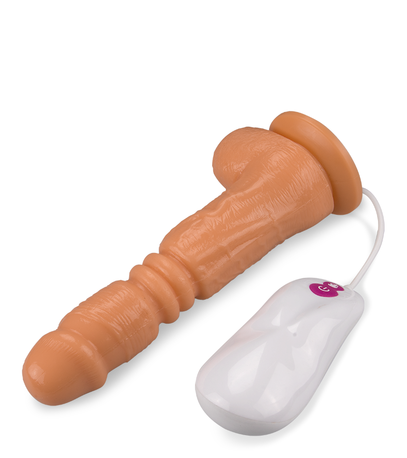 Polly remote-controlled thrusting and vibrating suction-cup dildo
