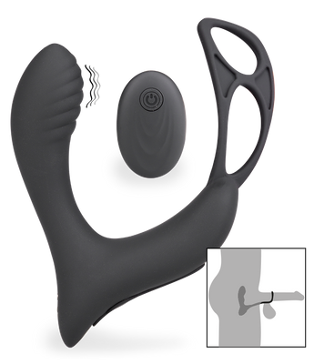 Pro P vibrating prostate massager with double cock ring
