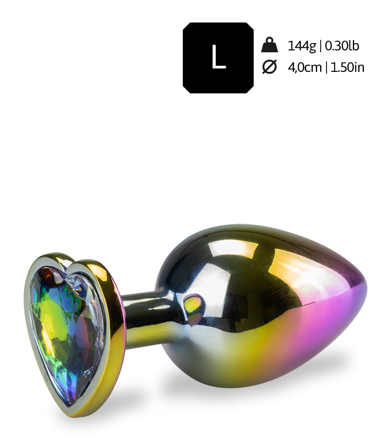 Rainbow heart rosebud jewel butt plug - M