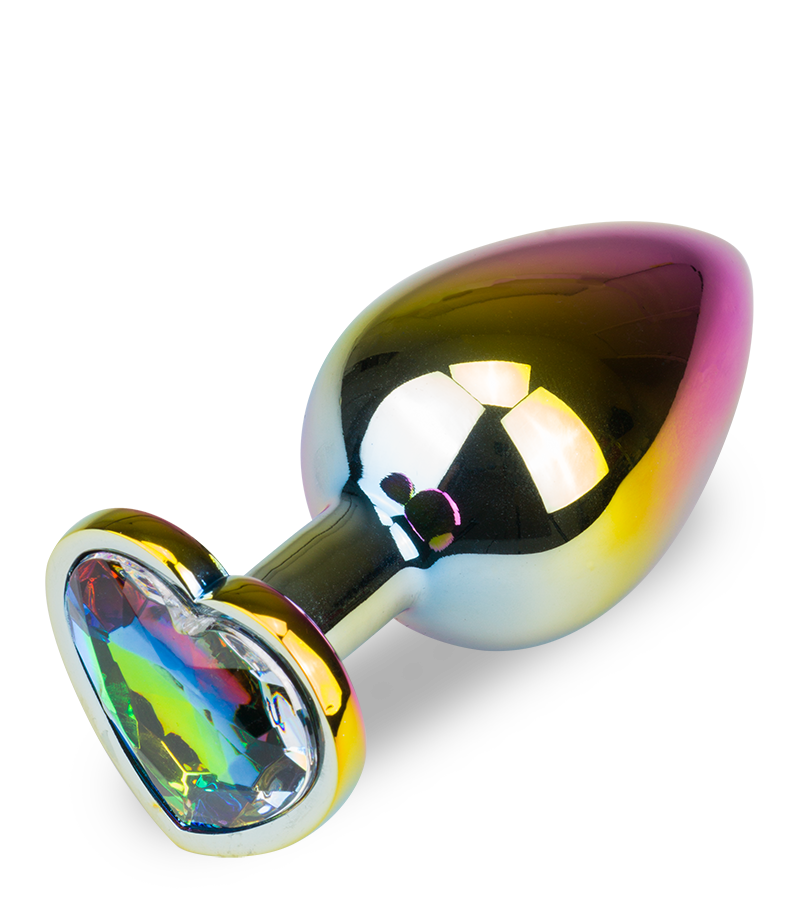 Rainbow heart rosebud jewel butt plug - M