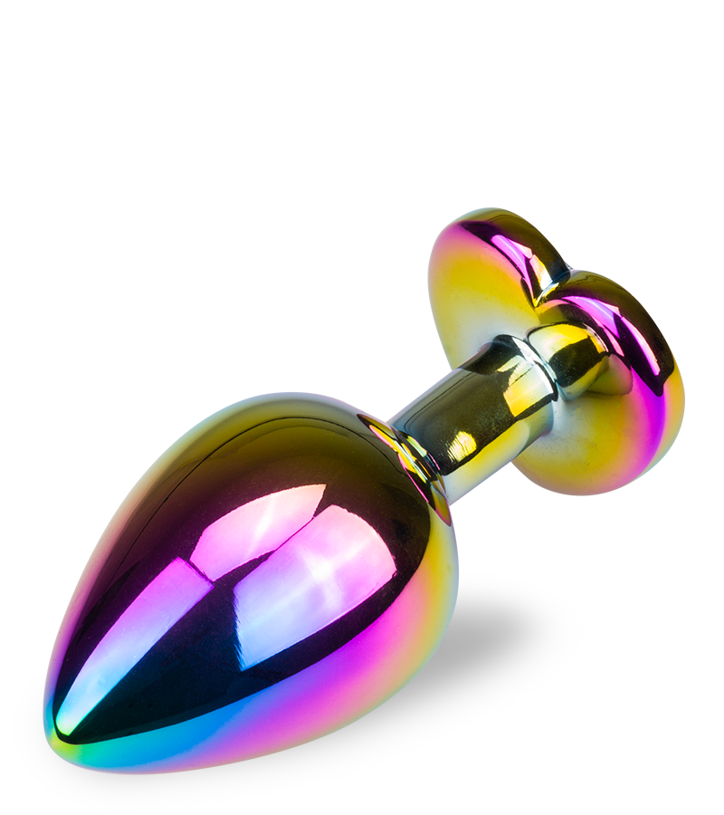 Rainbow heart rosebud jewel butt plug - M