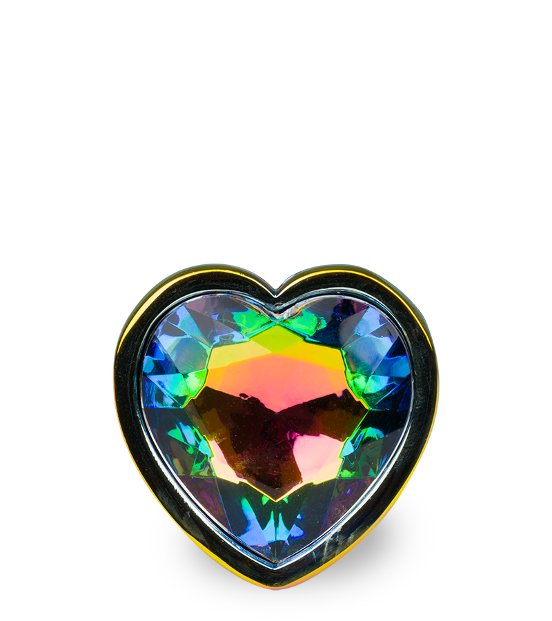 Rainbow heart rosebud jewel butt plug - M