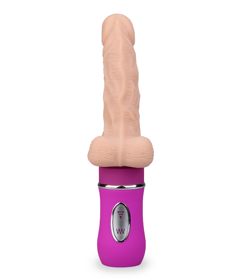 Realistic automatic thrusting and vibrating dildo