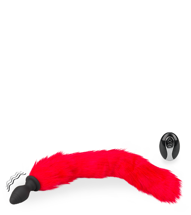 Red faux fur vibrating butt plug