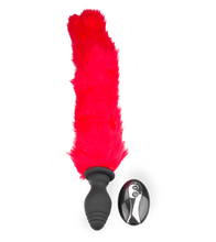 Load image into Gallery viewer, Red faux fur vibrating butt plug