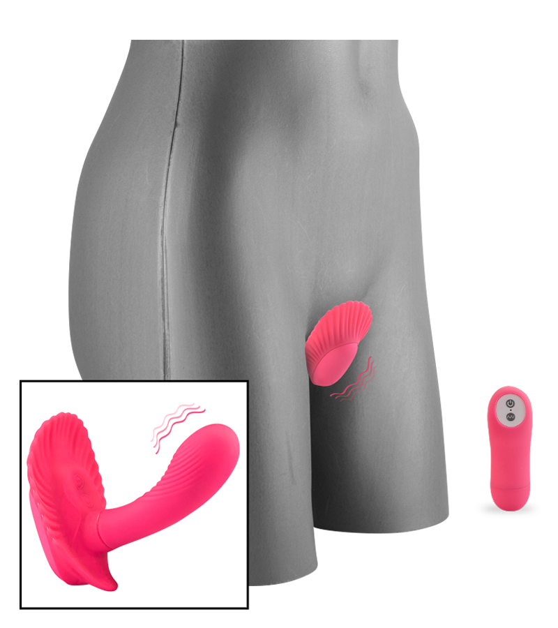 Remote control vibrating shell wearable dildo