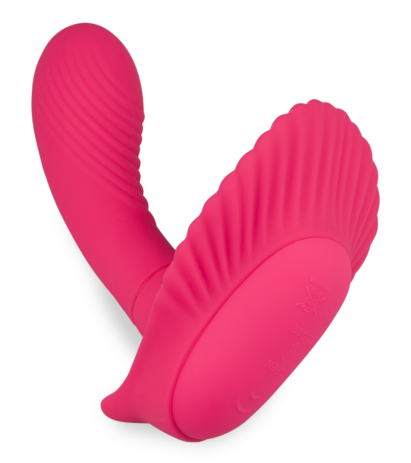 Remote control vibrating shell wearable dildo