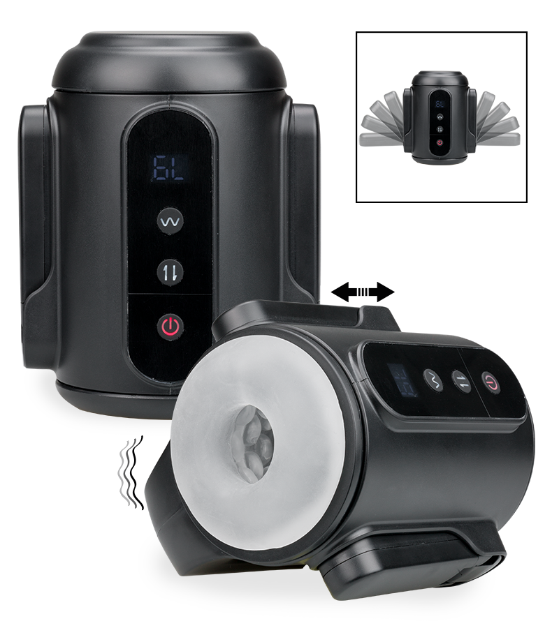 Road thrusting and vibrating masturbator with handles