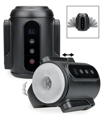 Road thrusting and vibrating masturbator with handles