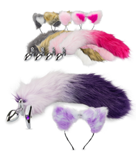 Load image into Gallery viewer, Rosebud cat tail anal plug and headband