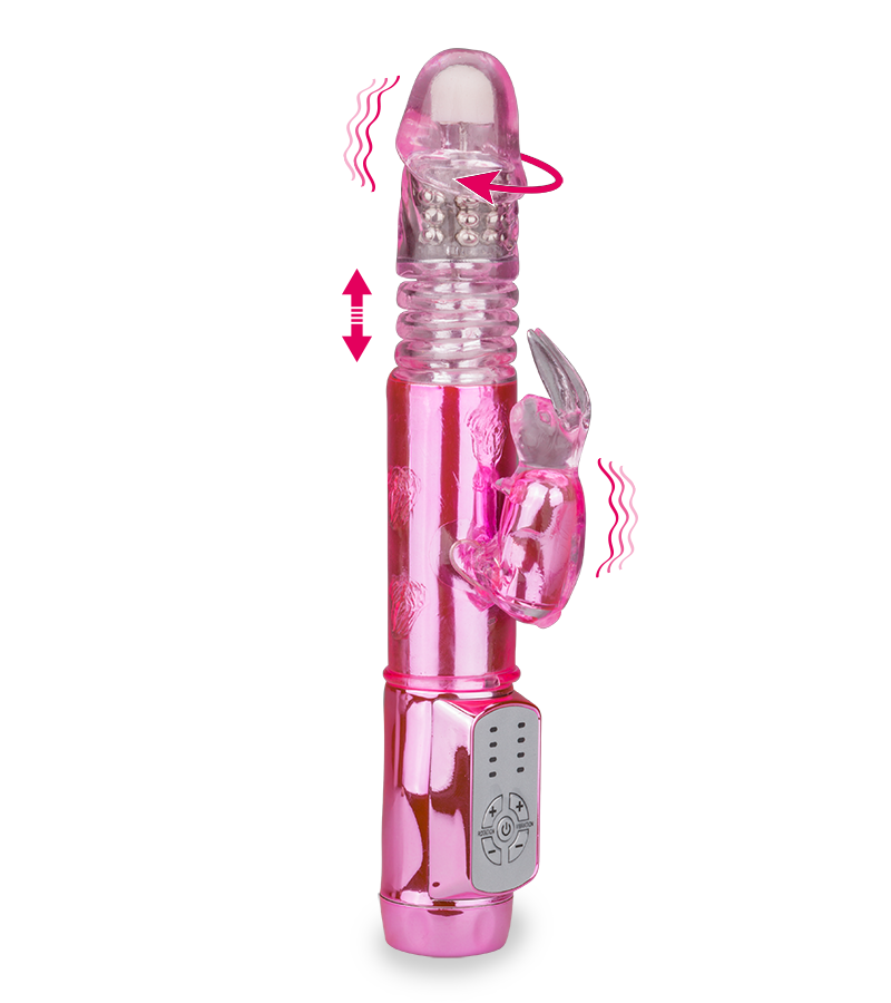Rotating and thrusting rabbit vibrator