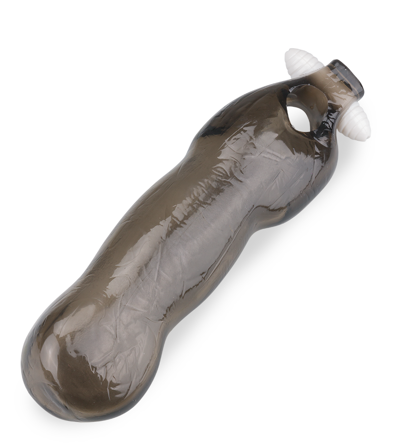 Smooth translucent black vibrating penis sleeve