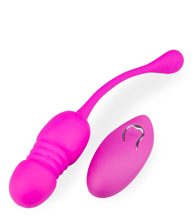 Speechless remote-controlled thrusting vibrating love egg