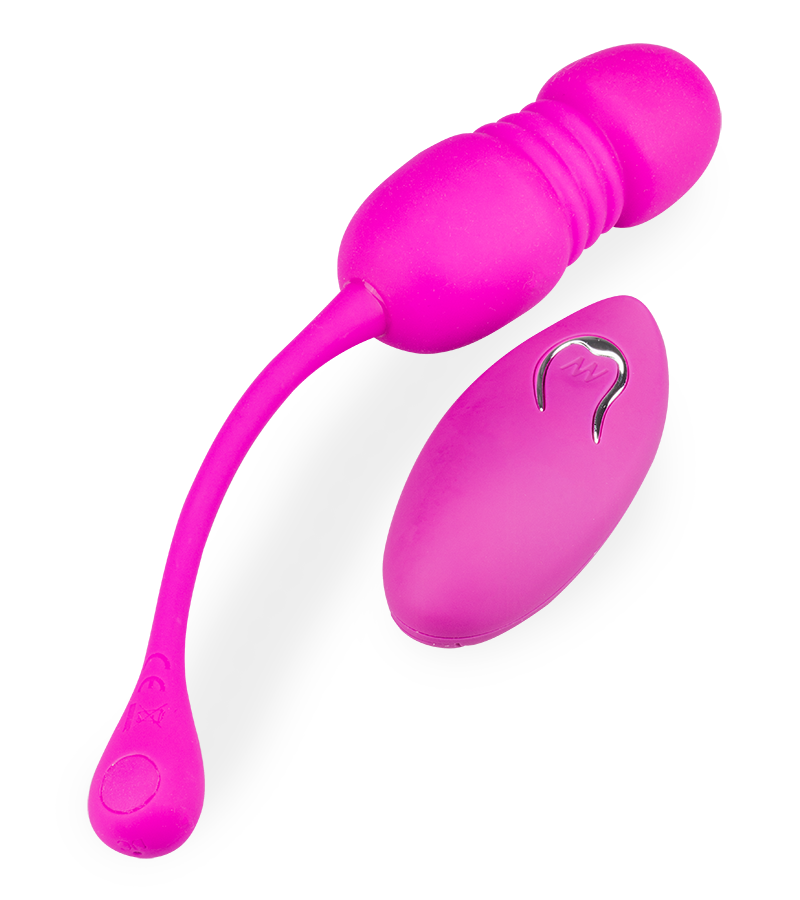 Speechless remote-controlled thrusting vibrating love egg