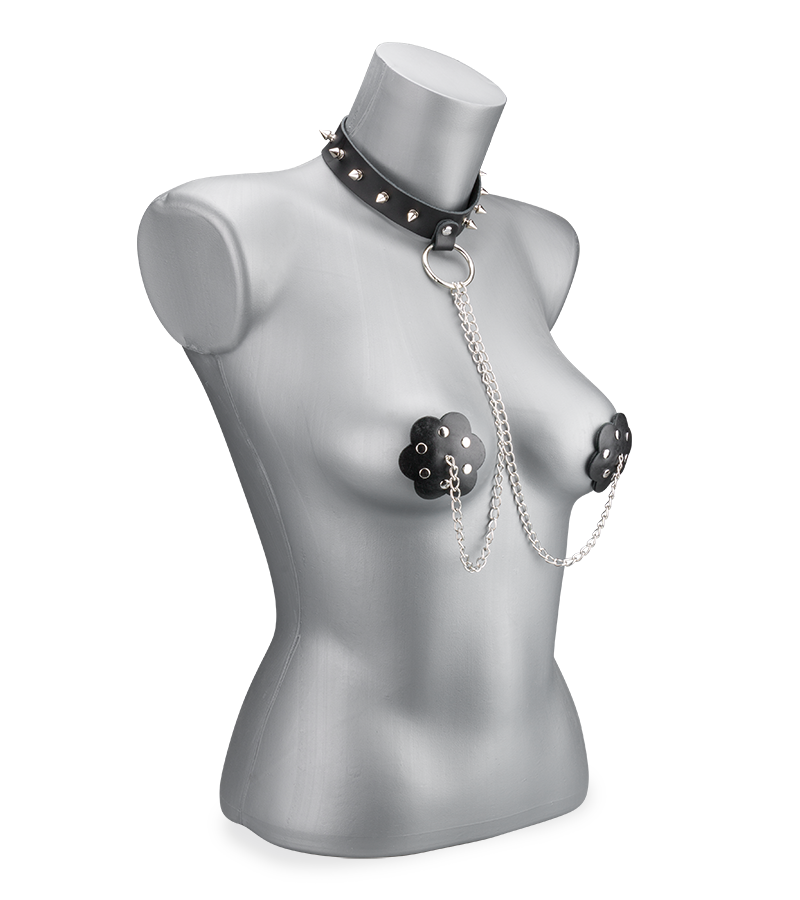Spiked collar and riveted nipple pasties