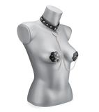 Spiked collar and riveted nipple pasties