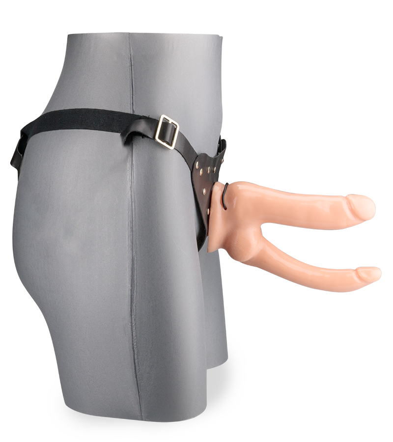 Strap-on harness kit with vibrating double penetration dildo