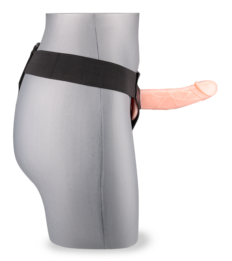 Strap-on harness with hollow veiny dildo