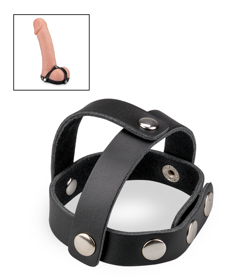 Strappy leather cock ring