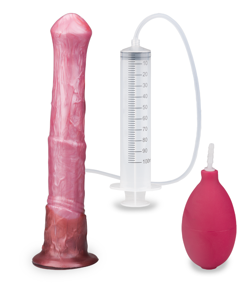Suction-cup silicone ejaculating horse dildo
