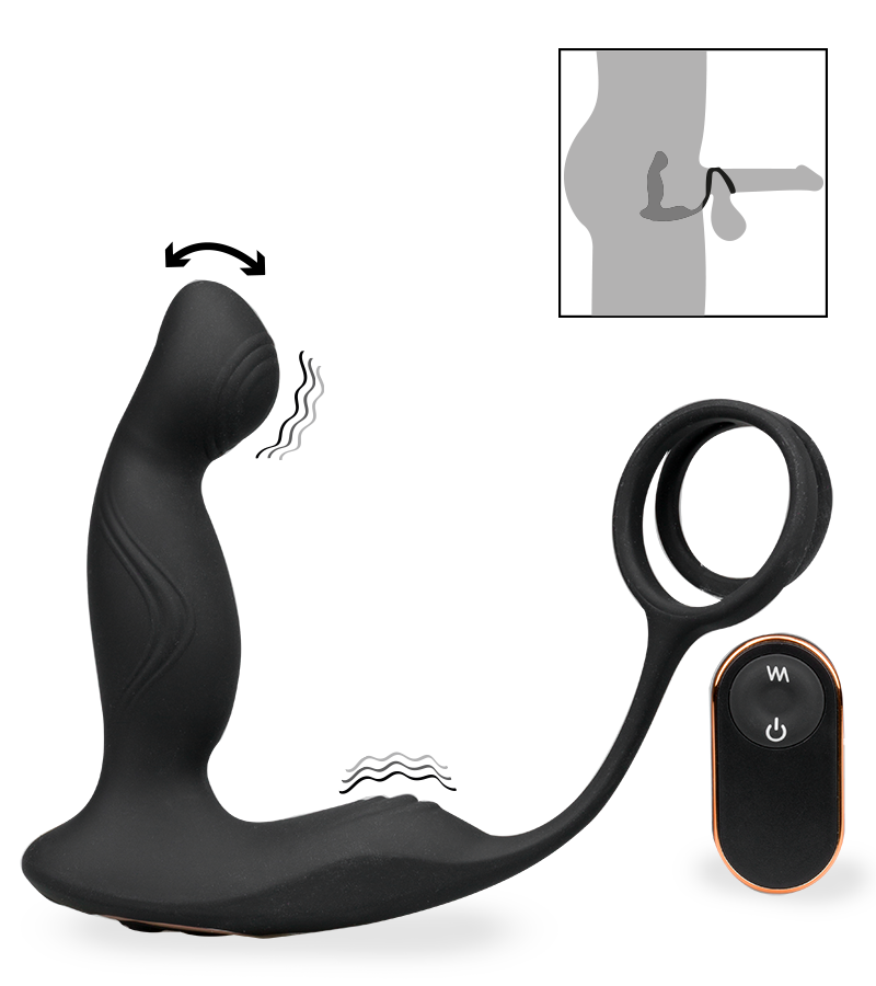 Tao massaging and vibrating prostate massager with cock rings