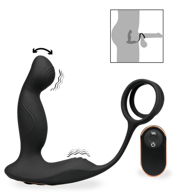 Tao massaging and vibrating prostate massager with cock rings