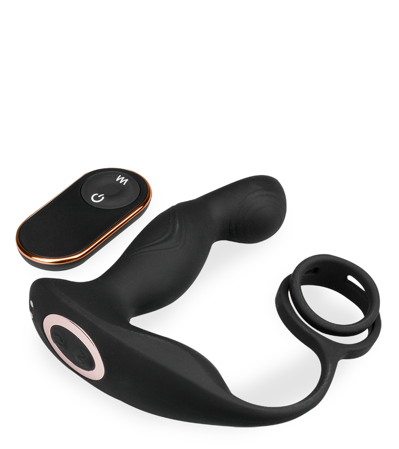 Tao massaging and vibrating prostate massager with cock rings