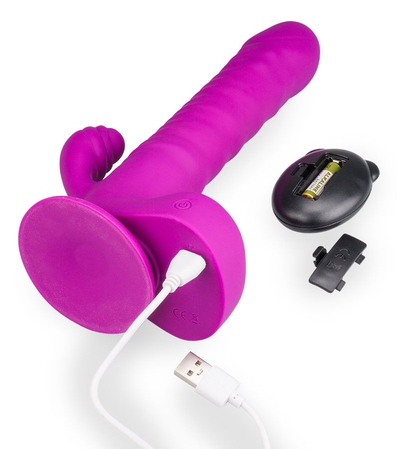 Thrusting suction-cup rabbit-style vibrator