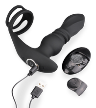Load image into Gallery viewer, Toronto vibrating and thrusting anal plug with double cock ring