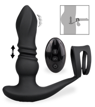 Load image into Gallery viewer, Toronto vibrating and thrusting anal plug with double cock ring