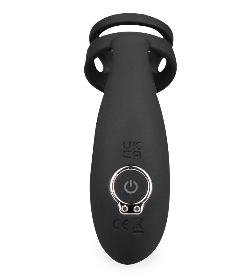 Toronto vibrating and thrusting anal plug with double cock ring