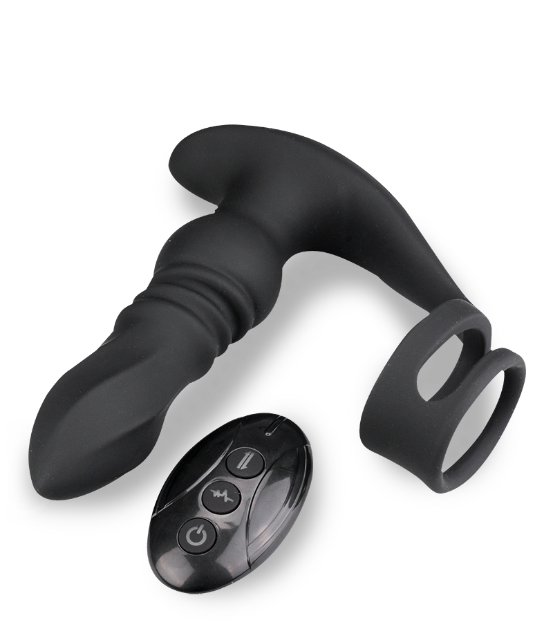 Toronto vibrating and thrusting anal plug with double cock ring